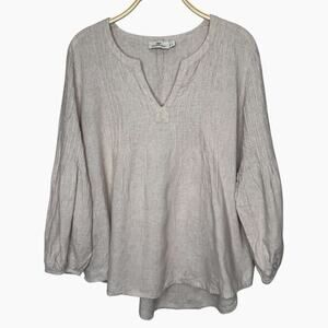 Vineyard Vines Linen Peasant Blouse Women Size XL Lagenlook Relaxed Beachy Boho